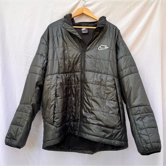 NIKEQUILTED PUFFER SYNTHETIC FILLED THERMORE FULL ZIP HOODED JACKET BLACK XXL